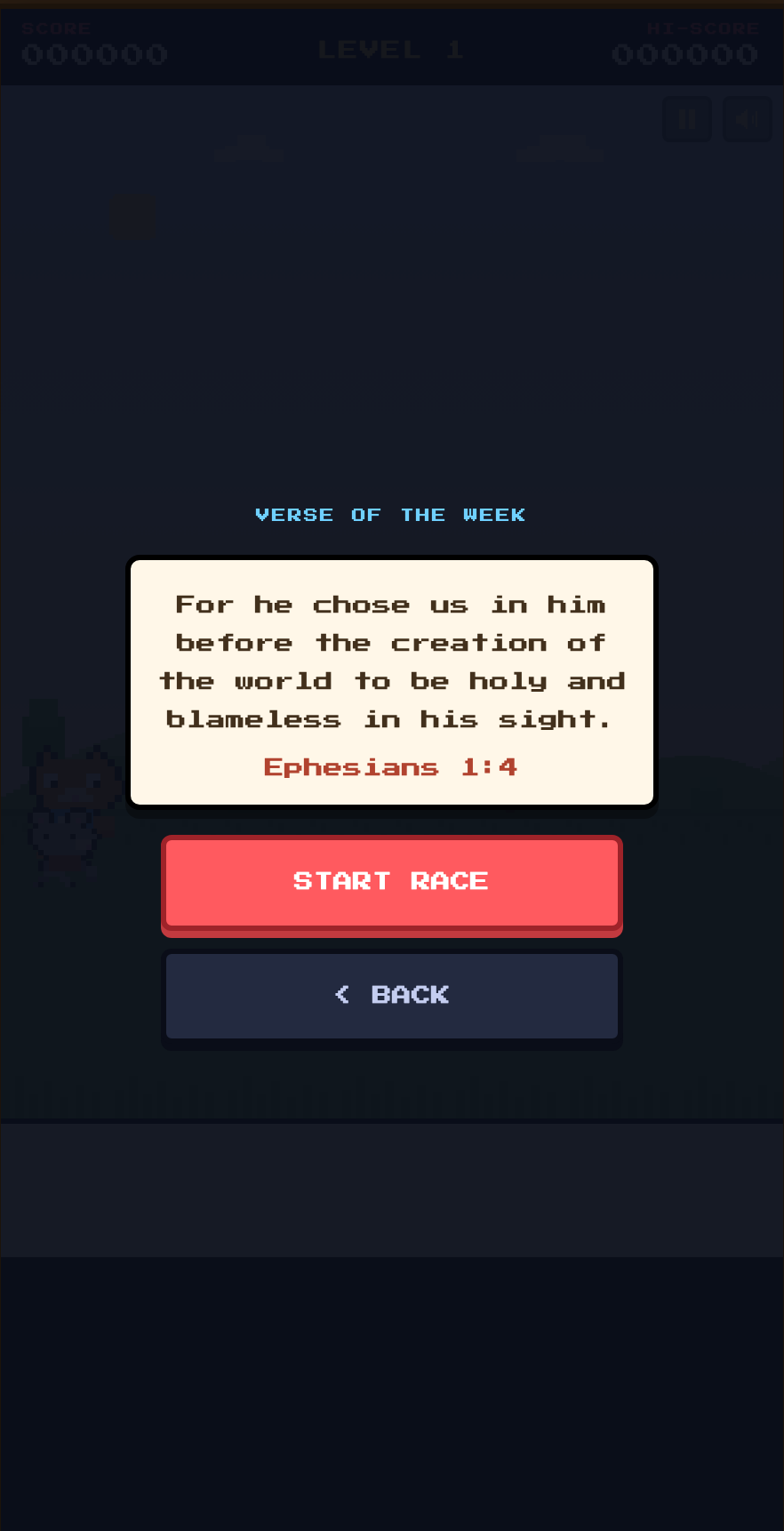 Bible Race: the verse of the week card, Ephesians 1:4
